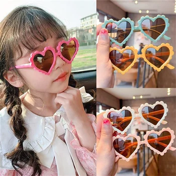 Детские Солнцезащитные очки для девочек в форме Сердца, Модные Очки для вечеринок, Мультфильм 2023, Новые милые детские солнцезащитные очки для фотографий
