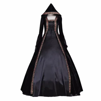 Черное платье для взрослых, Косплей, Винтажное Средневековое женское платье на заказ, костюм-накидка, Косплей на Хэллоуин, Карнавальная вечеринка