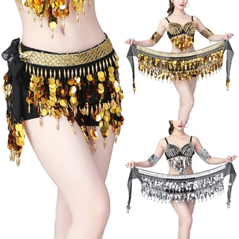 Женский шарф для танца Живота, аксессуары для латиноамериканских танцев, юбка-пояс с золотыми монетами в тон танца живота, Поясная цепочка, одежда для танцев для взрослых