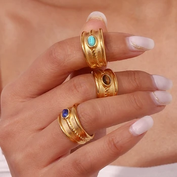 Stainless Steel Waterproof Natural Stone Ring nuevo en anillos acero inoxidable de mujer joyería y accesorios anillos de oro