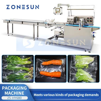 Автоматическая машина для упаковки свежих продуктов в пакеты с горизонтальным потоком ZONESUN Профессиональное Оборудование для упаковки овощей ZS-HY680
