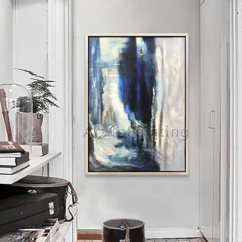 Холст, акрил, масло в скандинавском стиле, современная абстрактная большая настенная живопись, ручная роспись, сине-серый Декор для гостиной