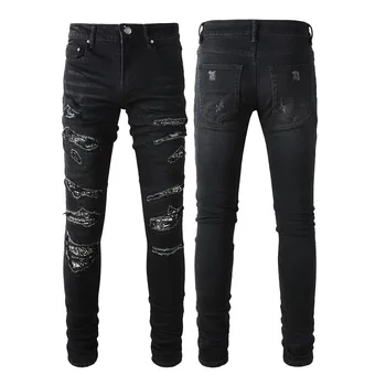 Модные Джинсы Для мужчин, Уличный Стиль, Рваные узкие брюки, Винтажные однотонные джинсовые брюки, Мужские повседневные облегающие джинсовые брюки-карандаш