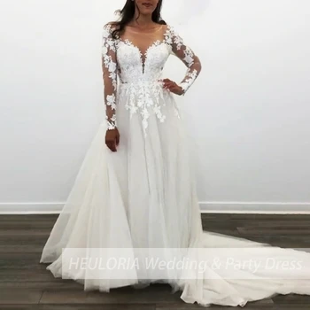 элегантное свадебное платье с V-образным вырезом и длинным рукавом трапециевидной формы с кружевной аппликацией, свадебное платье Robe De Mariee, свадебное платье невесты