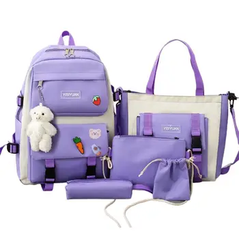 Набор школьных рюкзаков для девочек 5 В 1, школьная сумка для студентов, включая рюкзак, чехол для карандашей, маленькую сумку для хранения, маленькую сумочку