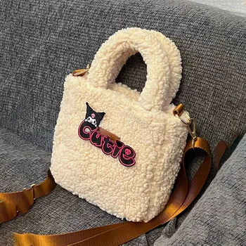 Плюшевая сумочка Sanrio Kuromi Осень-зима 2022, Новая сумочка из овечьей шерсти для девочек, студенческая сумка-мессенджер Kawaii на одно плечо