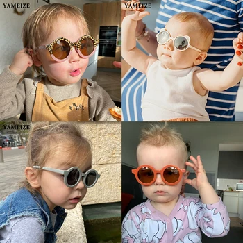 Детские солнцезащитные очки Для девочек И мальчиков Солнцезащитные очки в цветочек Детские Круглые очки Детские Оттенки Модные Солнцезащитные очки в форме Медведя Защита от UV400