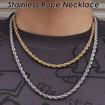10 штук веревочной цепочки из нержавеющей стали золотого цвета оптом 3 мм 5 мм веревочное ожерелье для мужчин или женщин