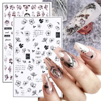 1 ШТ 3D наклейка для ногтей Черный Сломанный Цветок Наклейки Для ногтей Diablo День Святого Валентина Сердце Наклейка Для Ногтей Полевой Цветок Самоклеящиеся Слайдеры