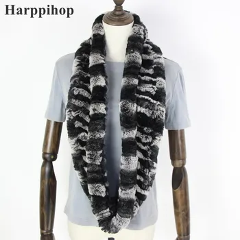 2019 новый Женский бесконечный меховой шарф, круглый длинный эластичный шарф из меха кролика рекс, зимний теплый модный шарф из натурального меха 145 см X 12 см