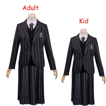 Взрослый детский костюм для косплея Wednesday Addams, школьная форма, Карнавальный костюм на Хэллоуин для женщин, детская маскировка, ролевые игры