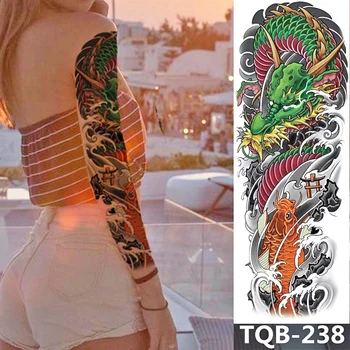 Тотем дракона Карпа на всю руку Временная татуировка для Мужчин и женщин L19 “xW7” (1 лист)