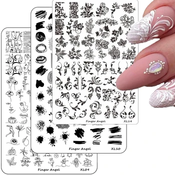 Пластина для тиснения ногтей Супер Большого Размера 14,5 × 9,5 см, Французская Пластина для тиснения ногтей, Трафареты для пленки для нейл-арта с цветочной волной, Дизайн ногтей