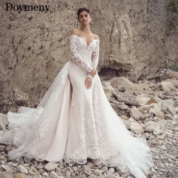 Свадебные платья Doymeny для женщин с аппликацией в виде русалки и сердечка, открытая спина, шлейф, Кружевное съемное великолепное Vestidos De Novia
