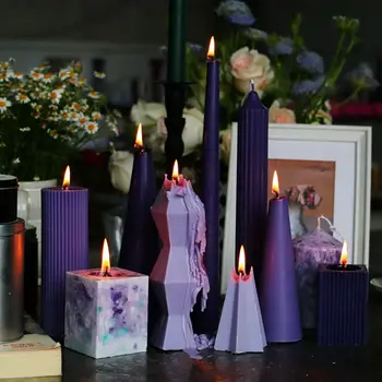 Креативные Фиолетовые Ароматические свечи ручной работы, Набор Декоративных украшений для домашнего стола, Свадебная вечеринка, Романтическая Свеча на Столбе с легким ароматом