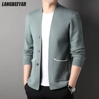 Высший сорт 2023, Новый бренд, Дизайнерский модный вязаный кардиган с графическим рисунком Для мужчин, свитер, Повседневные корейские пальто, куртка, мужская одежда
