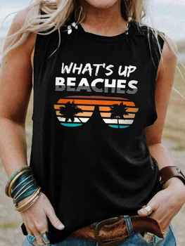 Забавные пляжные графические топы на бретелях для женщин, Рубашка для семейного отдыха, Летние майки без рукавов, Милая Праздничная Майка 2023