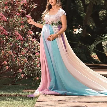 Mandylandy Радужное платье для беременных, Сетчатое тюлевое платье для беременных, макси-платья с высокой талией, фотосессия для беременных