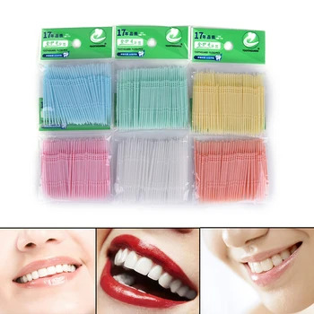 Новинка, 100 шт./упак., оптовая продажа, 2-полосные зубочистки для полости рта, Пластиковые зубочистки для полости рта, экологичные одноразовые зубочистки