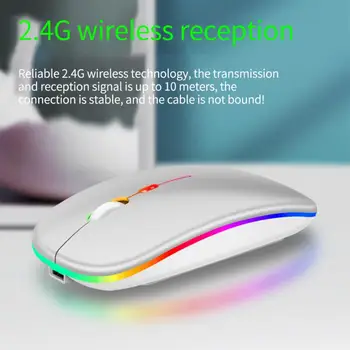 Портативная эргономичная игровая мышь 1600 точек на дюйм, беспроводная мышь со светодиодной подсветкой Для портативных ПК, Компьютерная Бесшумная Мышь, Регулируемая RGB 4 Кнопки