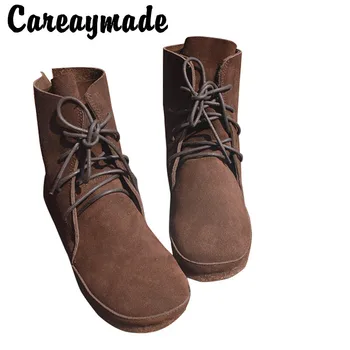 Careaymade-Женские ботинки, полусапожки до щиколотки, мотоциклетные ботинки из натуральной кожи, зимняя теплая обувь, повседневные ботинки, 3 цвета