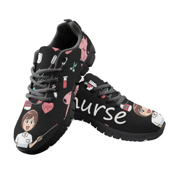 Легкая Спортивная обувь для бега на шнуровке, женские кроссовки 2023, Женская повседневная обувь, Сетчатая женская обувь на плоской подошве с 3D принтом Медсестры из мультфильма