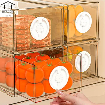 Ящик для хранения холодильника, Штабелируемый Ящик для хранения Регулярно запечатываемых продуктов, Коробка для консервирования фруктов и овощей, Кухонный Органайзер