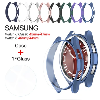 Закаленное Стекло + Чехол из ПК Для Samsung Galaxy Watch 6 44 мм 40 мм, Полностью Покрывающий Защитный чехол-бампер Galaxy Watch6 classic 43 мм 47 мм