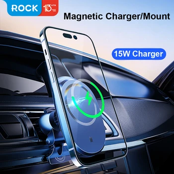 Для iPhone 14 Pro Max Держатель для беспроводной зарядки Rock Space W39 Амортизирующее Автомобильное крепление, Магнитное Беспроводное зарядное устройство для быстрой зарядки