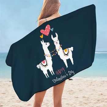 Пляжное полотенце темного цвета, Пляжное полотенце с милым сердечком из альпаки, Микрофибра с единорогом, Большое, очень большое, быстросохнущее, для детей и взрослых, Мультяшная альпака