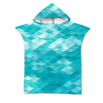 Новое Пляжное полотенце с цифровой печатью Рыбьей чешуи, Халат для переодевания из микрофибры для взрослых, Быстросохнущее Банное полотенце с капюшоном для плавания, Пляжная одежда для серфинга