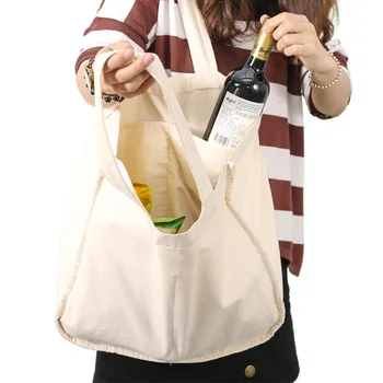 Портативная холщовая сумка для покупок, Складная Многоразовая продуктовая сумка, сумки для хранения фруктов и овощей для супермаркета, Женская хлопковая сумка через плечо