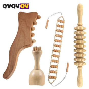 QVQVQV 4 в 1 Инструменты для массажа с использованием дерева, Лимфодренажный Массажер для Придания Формы телу, Антицеллюлитные Инструменты для придания формы телу