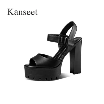 Обувь Kanseet 2021, Летние женские Босоножки на платформе, Лаконичная обувь из натуральной кожи на толстом высоком Каблуке, Высококачественная Женская Обувь Большого Размера 40