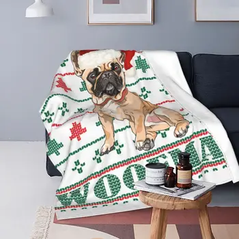 Французский бульдог, Уродливый Рождественский свитер, одеяло с рисунком собаки, Фланелевый принт, Многофункциональное теплое одеяло, покрывало для дивана