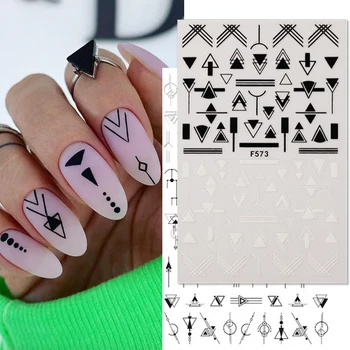 Черно-белая линия, Геометрический Узор, 3D Наклейки для дизайна ногтей, Принадлежности для дизайна ногтей, Цветы, наклейки с любовью Для ногтей, Украшения для ногтей