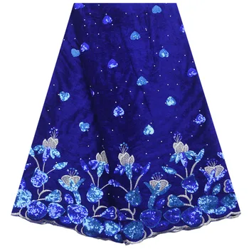 Высококачественная синяя Бархатная ткань в африканском стиле, разноцветная французская кружевная ткань, Нигерийская ткань с цветами Для женщин, вечеринка 2014A